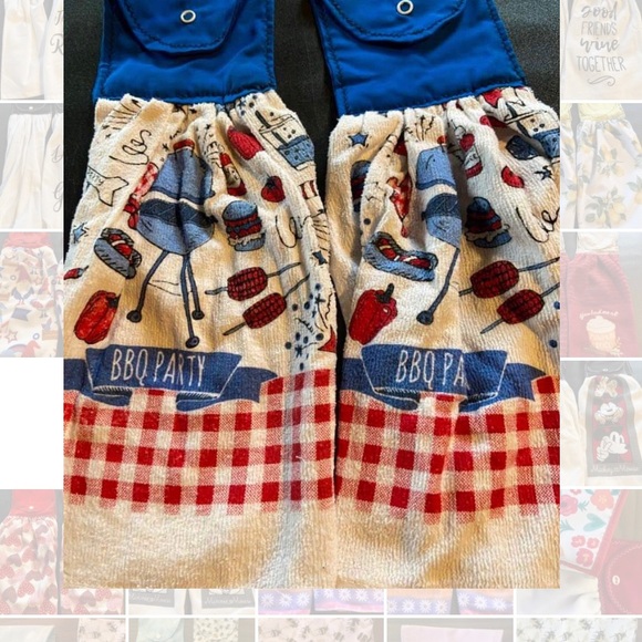 BBQ Party Red White Blue Kitchen Hanging Dish Towel, Set of 2 - Picture 1 of 2